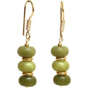 Green Opal Gemstone Dangle Earrings | Gold Plated Brass | Lightweight